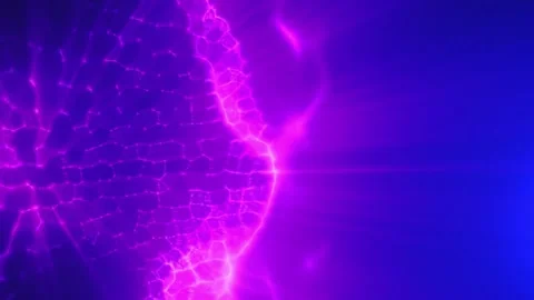 Glowing purple network mesh forms an undulating digital landscape Stock Footage 343664764