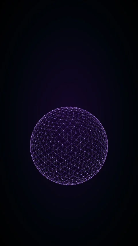 Glowing purple network sphere forms and dissolves on a dark background Vidéo 345188770