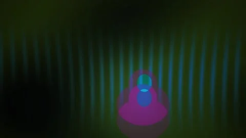Glowing purple object with blue center on dark background with green stripes. Stock Footage 336700878