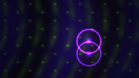 Glowing purple orb on dark background with green streaks and dots. Stock Footage 336240961