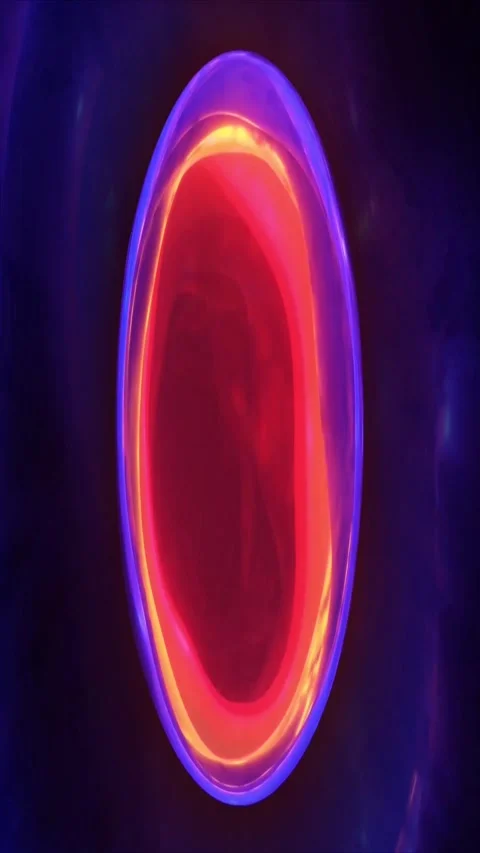 Glowing purple orb with orange light. Neon oval shape pulsing Stock Footage 339778458