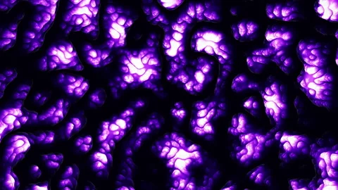 Glowing purple organic texture background with abstract fluid cells and dark Vídeos de archivo 334140076