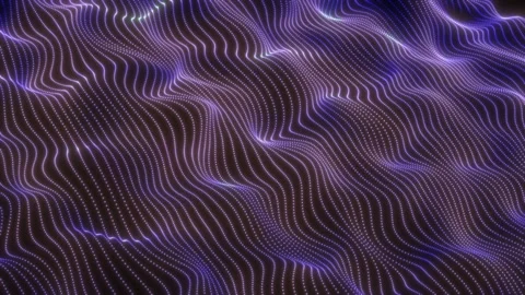 Glowing purple particle lines create an abstract topographic pattern of flo.. Stock Footage 348143136