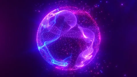 Glowing purple particle sphere with flowing energy waves Stock Footage 327786017