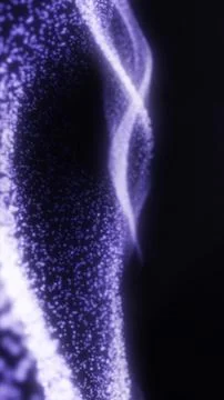Glowing purple particles form a wave of energy against dark space Stock Illustration