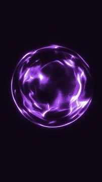 Glowing purple plasma bubble sphere on a dark background, with glossy liqui.. Stock Illustration