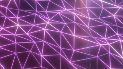 Glowing purple polygon lines form an abstract wireframe mesh Video stock 342536368