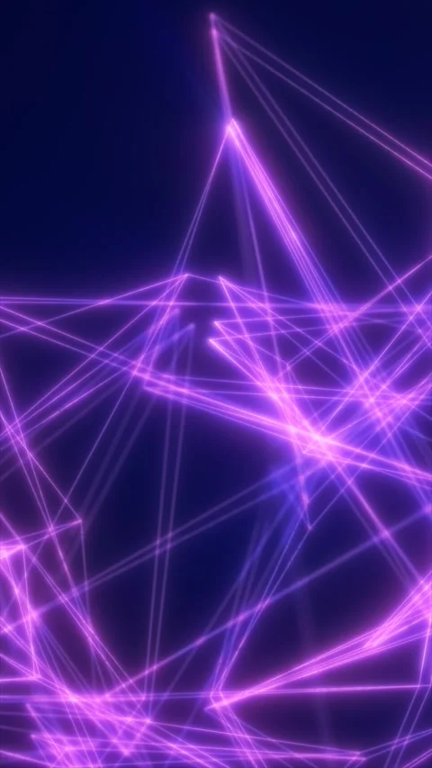 Glowing purple polygonal lines create an abstract low-poly network on a dar.. Stock Footage 337958311
