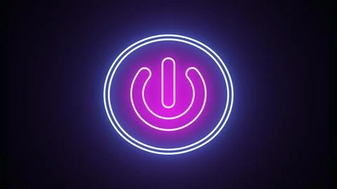 Glowing purple power button icon neon animation. Neon light power button tu.. Illustrazione stock