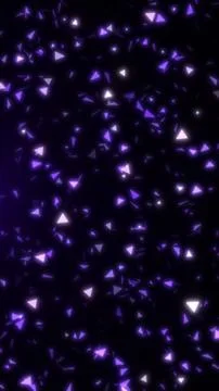 Glowing purple triangular particles falling on dark background Stock Illustration
