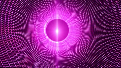 Glowing purple tunnel with pulsating light lines inside. 4K animation. Looped Stock Footage 308103633