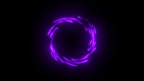 Glowing purple vortex neon energy ring rotating on black background Video stock 336023972