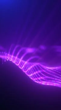 Glowing purple wave lines flowing across a dark background, creating a soft.. Stock Illustration