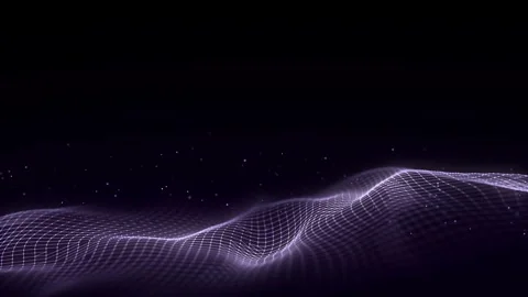 Glowing purple wave with motion dots and lines. Abstract digital background. Stock Footage 318589129