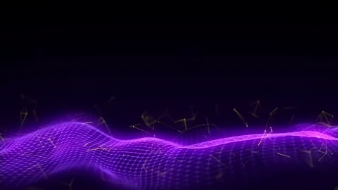 Glowing purple wave with motion dots and lines. Abstract background. Stock Footage 318590140