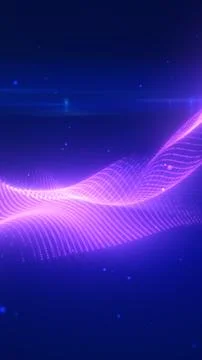 A glowing purple waveform flows across a blue background, forming a sleek, lu Stock Illustration
