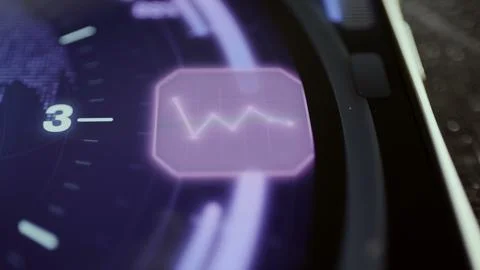 Glowing purple waveform panel animates beside the visible 3 marker Stock Photos
