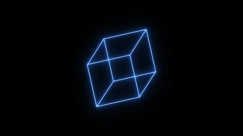 Glowing purple wireframe cube on a black background Stock-Footage 347701882