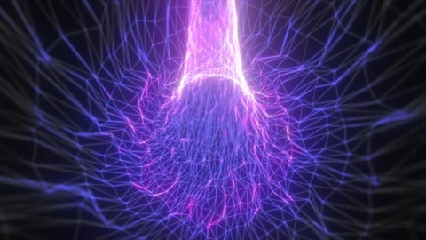 Glowing purple wireframe mesh forming a spiraling node of digital energy, c.. Stock Footage 327124047