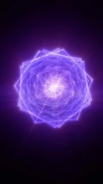 Glowing purple wireframe polyhedron mandala with starburst center, futurist.. Stock Illustration