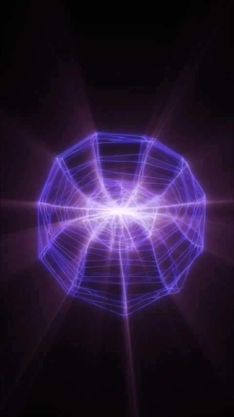 Glowing purple wireframe web surrounds a brilliant central flare, creating .. Stock Footage 341488031