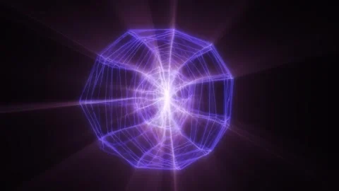 Glowing purple wireframe web surrounds a brilliant central flare Stock Footage 342743873