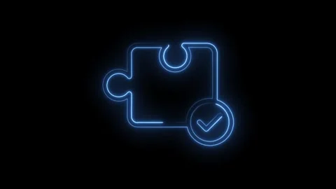 Glowing puzzle piece with check mark animation symbolizing solution completion Stock Footage 322984146