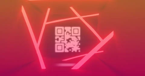 Glowing QR code animation with pink neon lines in abstract space Stock Footage 304307853