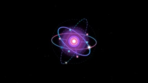 Glowing Quantum Core with Rotating Elliptical Rings on Black Background Video stock 348208626