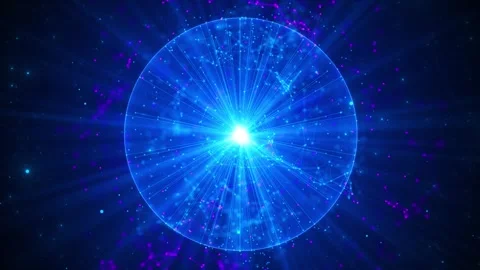 Glowing quantum energy sphere light burst, network connections, particle field, Stock Footage 340471430