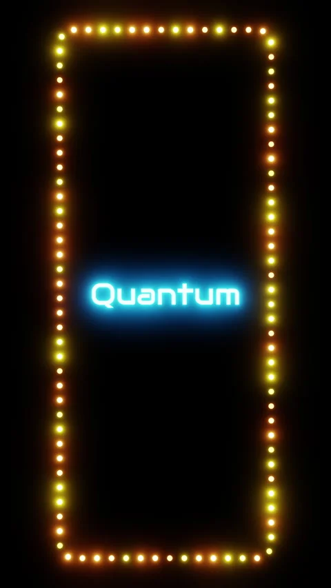 Glowing quantum sign in a flashing vertical frame, 3D render. Quantum computing Stock Footage 332174807