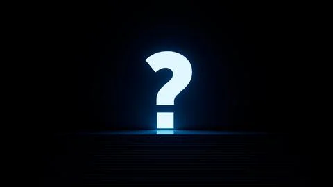 Glowing question mark hovering over a stage in empty room Ilustração Stock