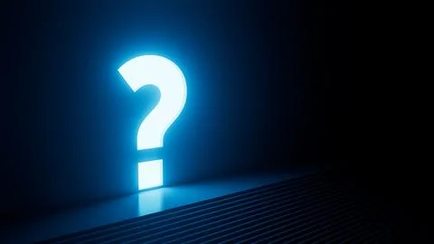 Glowing question mark illuminating dark room with steps Stock Illustration