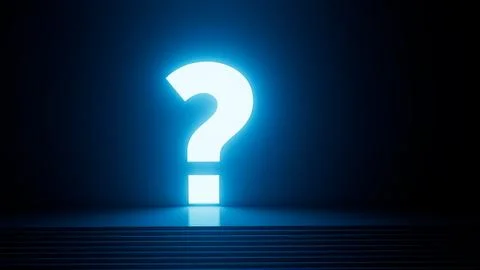 Glowing question mark illuminating dark room from stage Stock Illustration