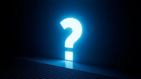 Glowing question mark illuminating dark room from wall Ilustração Stock