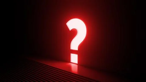 Glowing question mark illuminating dark room with steps Stock Illustration