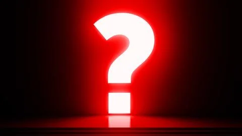 Glowing question mark illuminating dark room with red light Stock Illustration
