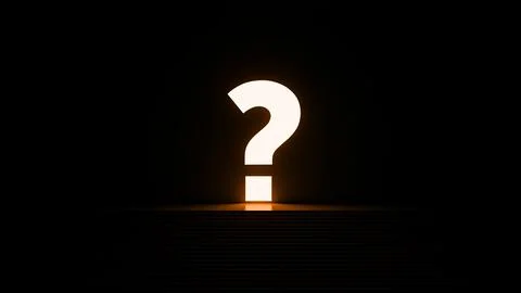 Glowing question mark illuminating dark room from stage Ilustração Stock