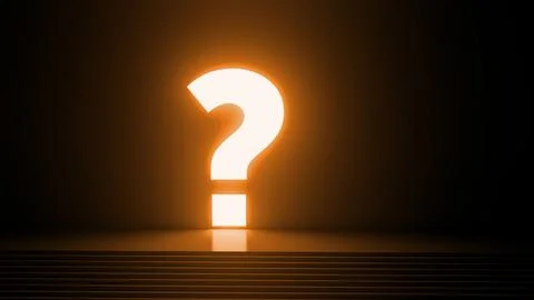 Glowing question mark over stairs in dark room symbolizing mystery 库存插图