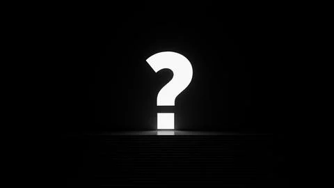 Glowing question mark over stairs in dark room symbolizing mystery Ilustração Stock