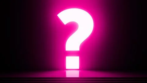 Glowing question mark reflecting on stage in pink room Stock Illustration