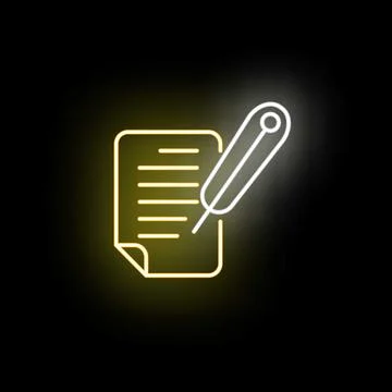 Glowing quill pen writing on document neon icon 스톡 일러스트