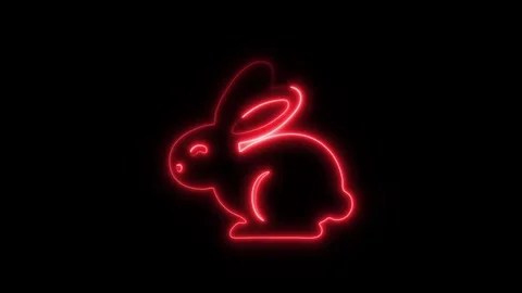Glowing Rabbit Icon and Symbol in HD Video Neon Stock Footage 304558183