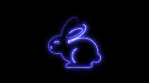 Glowing Rabbit Icon and Symbol in HD Video Neon Stock Footage 304558189