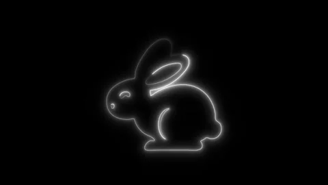 Glowing Rabbit Icon and Symbol in HD Video Neon Stock Footage 304558192
