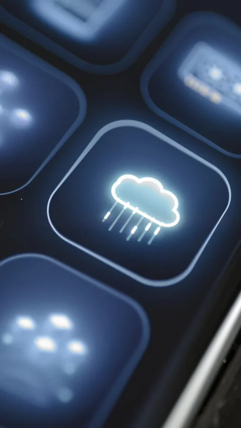 Glowing rain cloud fills selected interface tile Stock Footage 344105596