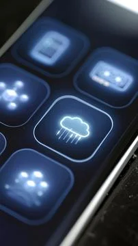 Glowing rain cloud fills selected interface tile Stock Photos