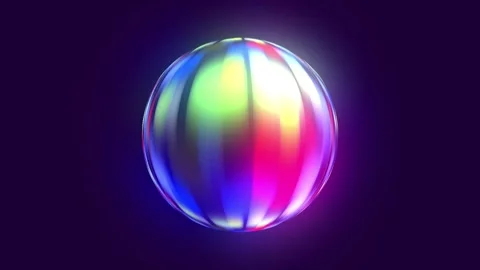 Glowing rainbow sphere on dark blue background, futuristic abstract seamless loo Vídeos de archivo 340874561