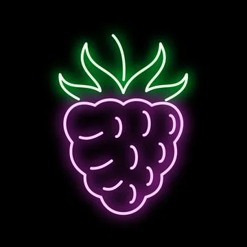 Glowing raspberry icon illuminating a dark background Stock Illustration