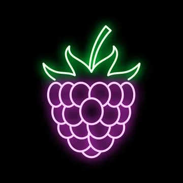 Glowing raspberry neon sign on black background Stock Illustration